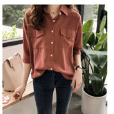 Three Quarter Sleeve Striped Blouse Shirt